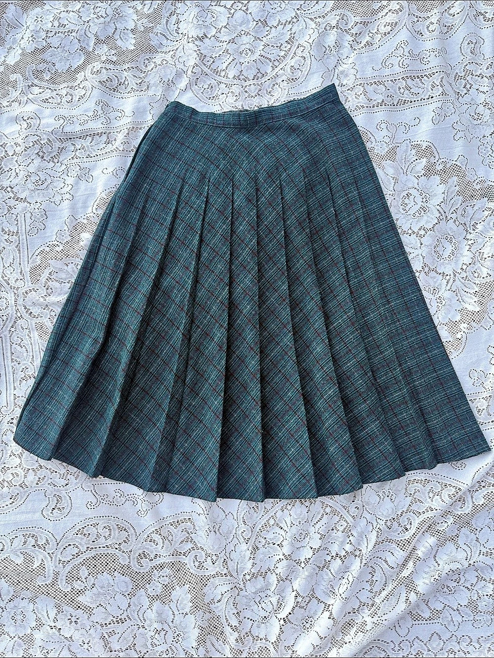 Vintage 70s Adam & Eve Plaid Midi Skirt in Blue & Red